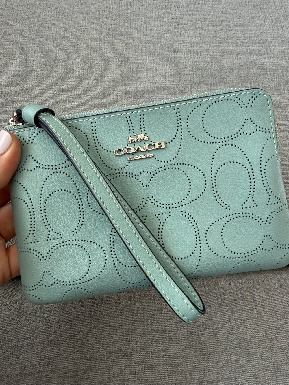 Coach Perforated Signature Wristlet in Light Blue - Picture 2 of 9